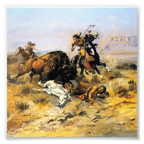 Buffalo Hunt Cowboy Art by Charles Russell Photo Print