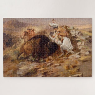 Buffalo Hunt Native American Hunters C M Russell Jigsaw Puzzle