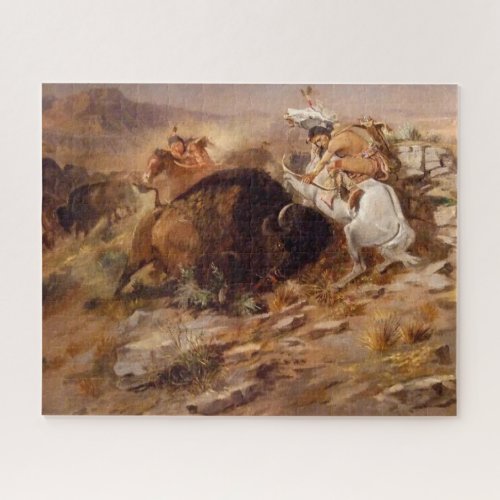 Buffalo Hunt Native American Hunters C M Russell Jigsaw Puzzle