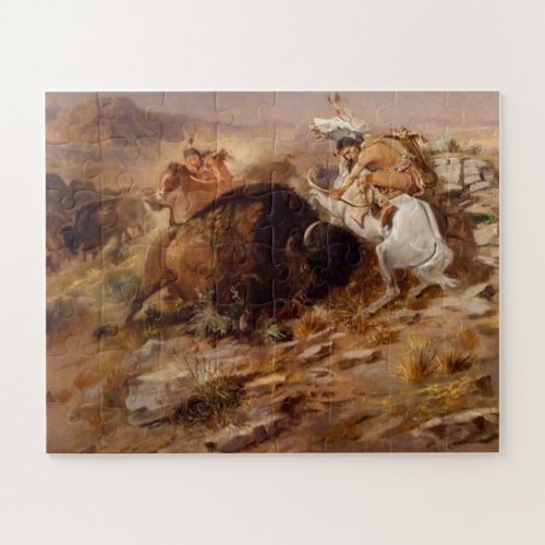 Buffalo Hunt Native American Hunters C M Russell Jigsaw Puzzle