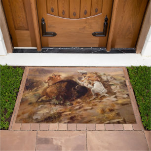 Buffalo Hunt Native American Hunters Home  Doormat