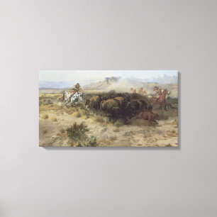 Buffalo Hunt No. 26 by CM Russell, Vintage Indians Canvas Print