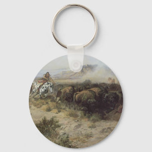 Buffalo Hunt No. 26 by CM Russell, Vintage Indians Keychain