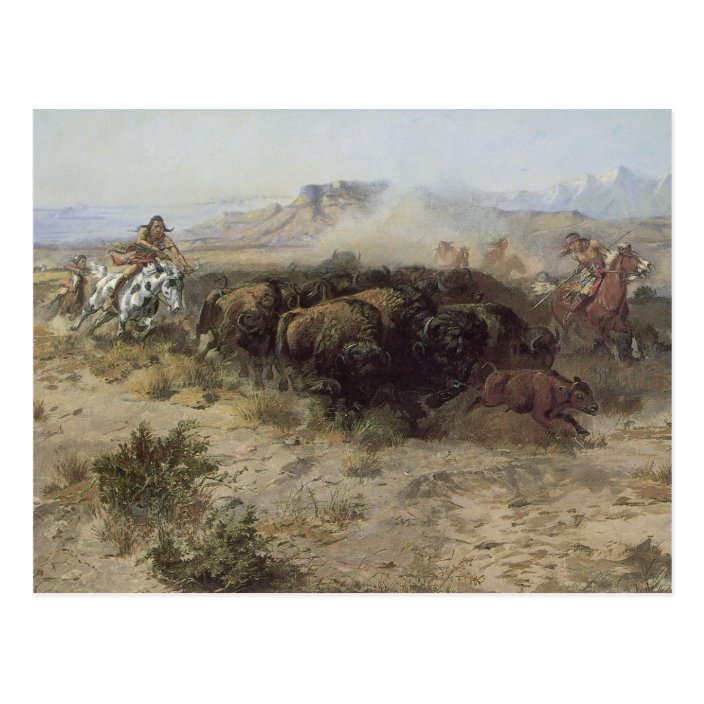 Buffalo Hunt No 26 By Cm Russell Vintage Indians Postcard Zazzle Com