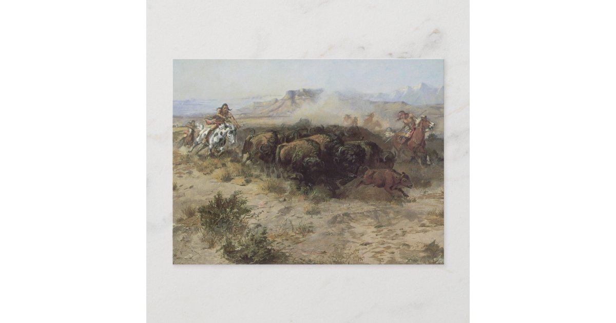 Buffalo Hunt No. 26 by CM Russell, Vintage Indians Postcard | Zazzle