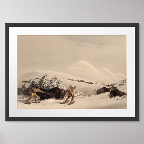 Buffalo Hunt On Snow Shoes 1844  by George Catli Framed Art