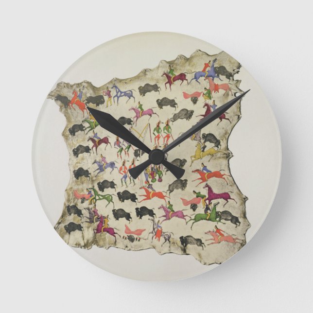 Buffalo hunt (pigment on elk-skin) round clock (Front)