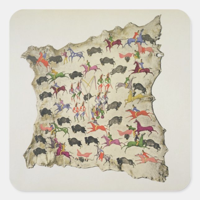 Buffalo hunt (pigment on elk-skin) square sticker (Front)