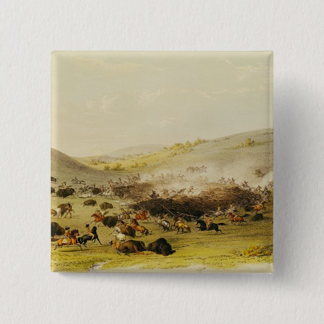 Buffalo Hunt, Surround, c.1832 Pinback Button (Front)