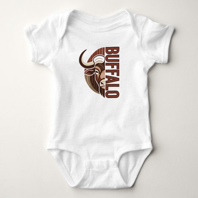 buffalo illustration with typo design baby bodysuit (Front)
