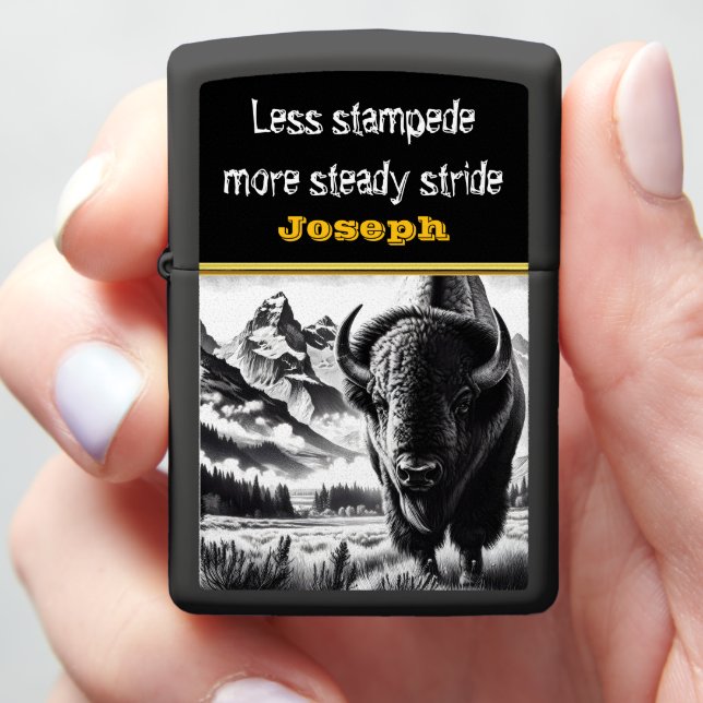 Buffalo in Scenic Mountain Landscape Zippo Lighter (In Hand)