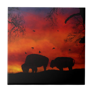 Buffalo in the Sunset Art Tile