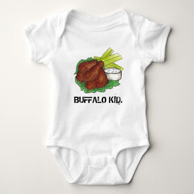 BUFFALO KID New York Spicy BBQ Chicken Wing Wings Baby Bodysuit (Front)