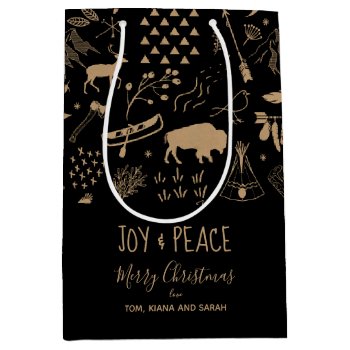 Buffalo Kraft Paper Joy & Peace Id599 Medium Gift Bag by arrayforcards at Zazzle