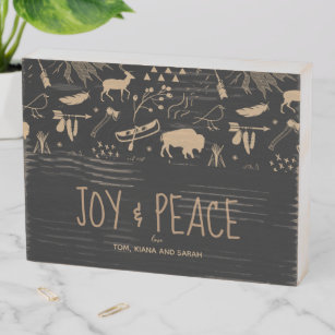 Buffalo Kraft Paper Joy & Peace ID599 Wooden Box Sign
