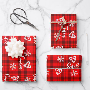 Buffalo Love Hearts Snowflakes Personalized Wrapping Paper Sheets