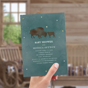 Buffalo Mama Watercolor Stars Neutral Baby Shower Invitation