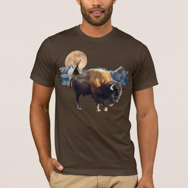 Buffalo, Moon & TeePee Wildlife Art T-Shirt (Front)