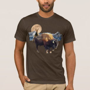 Buffalo, Moon & TeePee Wildlife Art T-Shirt