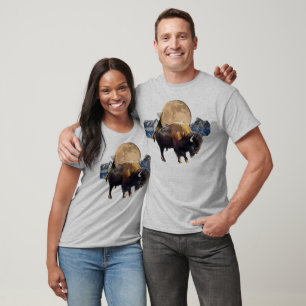 Buffalo, Moon & Tipi Wildlife Art T-Shirt