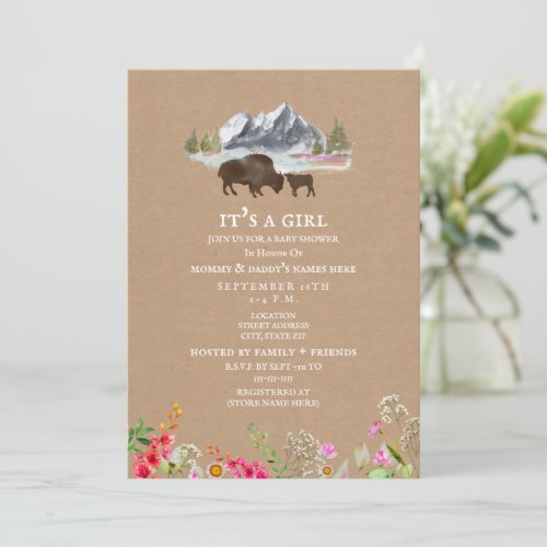 Buffalo Mountain Wildflower Baby Shower Cardstock Invitation