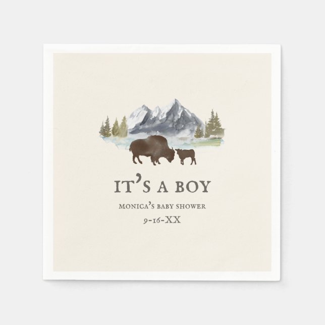 Buffalo Mountains Boy Baby Shower Napkins (Front)