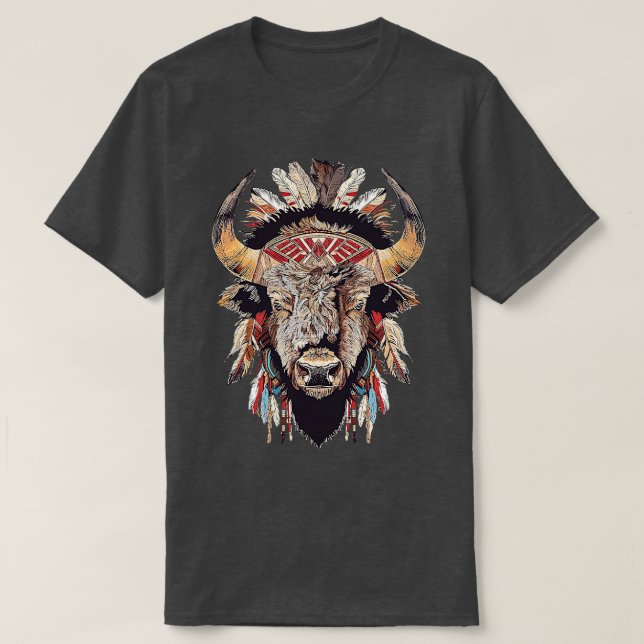 Buffalo Native American Headdress T-Shirt (Design Front)