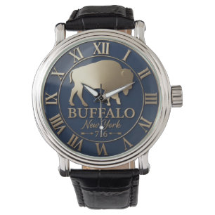 Buffalo New York Gold & Blue 716 Area Code Emblem Watch