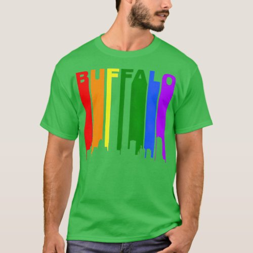 Buffalo New York LGBQ Gay Pride Rainbow Skyline  T_Shirt