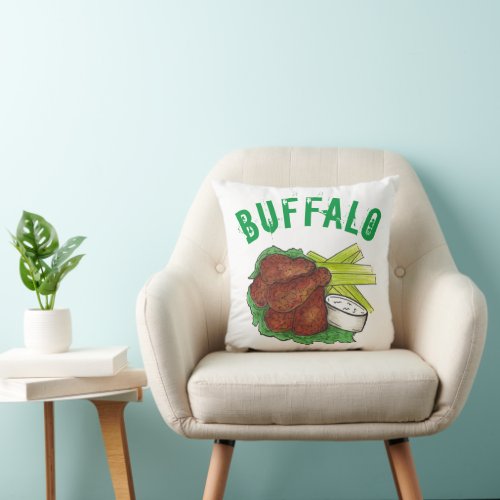 Buffalo New York NY BBQ Barbecue Chicken Wings Throw Pillow