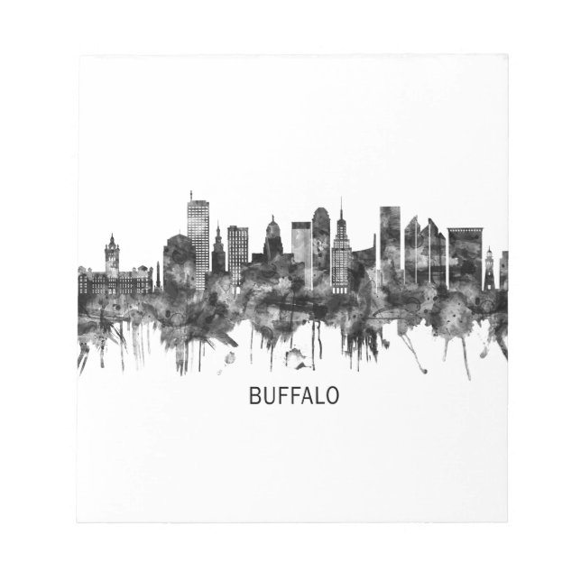 Buffalo New York Skyline BW Notepad (Front)