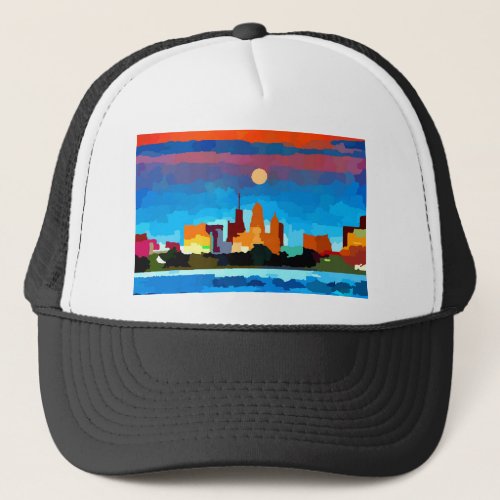 Buffalo New York Skyline Full Moon Trucker Hat