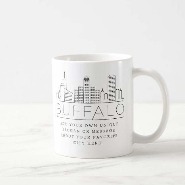 Buffalo, New York Stylized Skyline | Custom Slogan Coffee Mug (Right)