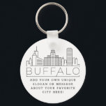 Buffalo, New York Stylized Skyline | Custom Slogan Keychain<br><div class="desc">A unique key chain representing the beautiful city of Buffalo,  New York.  
This keychain features a stylized illustration of the city's unique skyline with its name underneath.
Underneath the city name is a spot for your unique slogan or statement about your favorite city.</div>