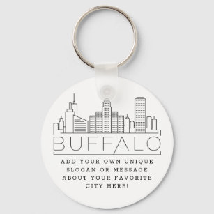 Buffalo, New York Stylized Skyline   Custom Slogan Keychain