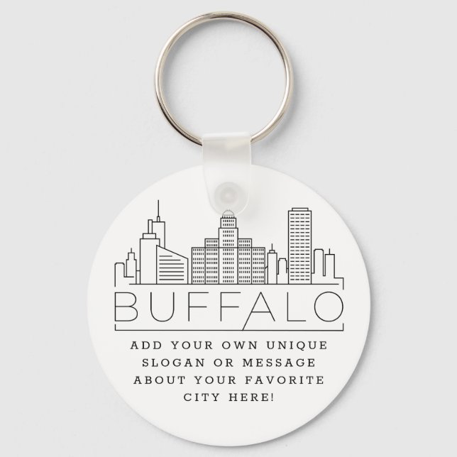 Buffalo, New York Stylized Skyline | Custom Slogan Keychain (Front)