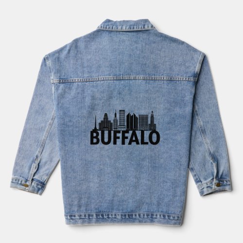 Buffalo New York USA City Skyline Silhouette Outli Denim Jacket