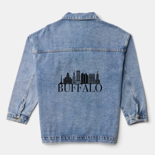 Buffalo New York USA City Skyline Silhouette Outli Denim Jacket