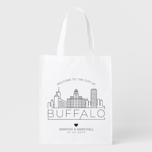 Buffalo New York Wedding  Stylized Skyline Grocery Bag