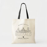 Buffalo, New York Wedding | Stylized Skyline Tote Bag<br><div class="desc">A unique wedding tote bag for a wedding taking place in the beautiful city of Buffalo,  New York.  This tote features a stylized illustration of the city's unique skyline with its name underneath.  This is followed by your wedding day information in a matching open lined style.</div>