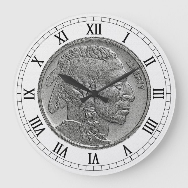 Buffalo Nickel Large Wall Clock (Front)