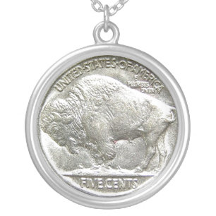BUFFALO NICKEL SILVER PLATED NECKLACE