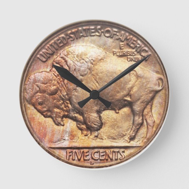 Buffalo Nickel Vintage Coin Collecting Wall Clock (Front)