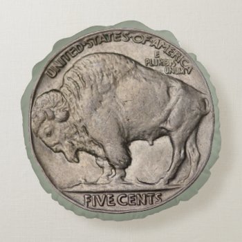 Buffalo Nickle Coin Round Pillow by interstellaryeller at Zazzle