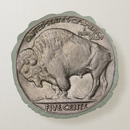 Buffalo Nickle Coin Round Pillow