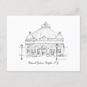 Buffalo NY Botanical Gardens Ink Sketch Postcard