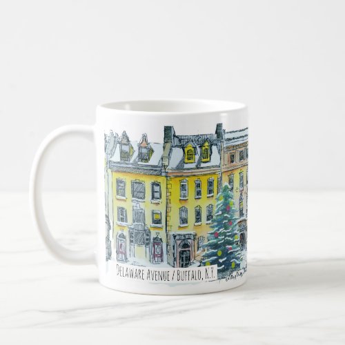 Buffalo NY Christmas Delaware Avenue Hand_Drawn Coffee Mug