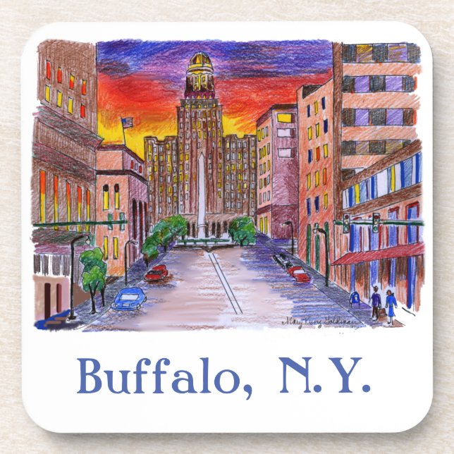 Buffalo NY City Hall Mary Kunz Goldman Beverage Coaster (Front)