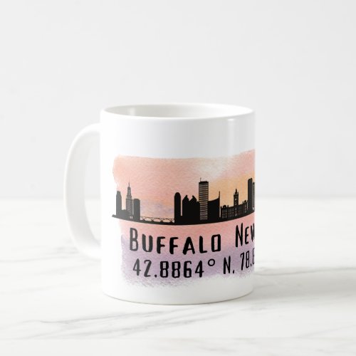 Buffalo NY City Skyline Latitude and Longitude  Coffee Mug