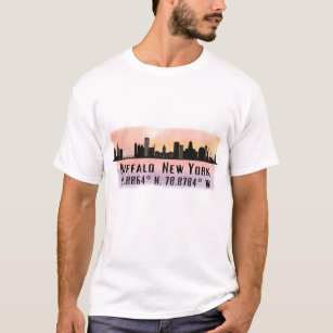 Buffalo NY City Skyline Latitude and Longitude  T-Shirt